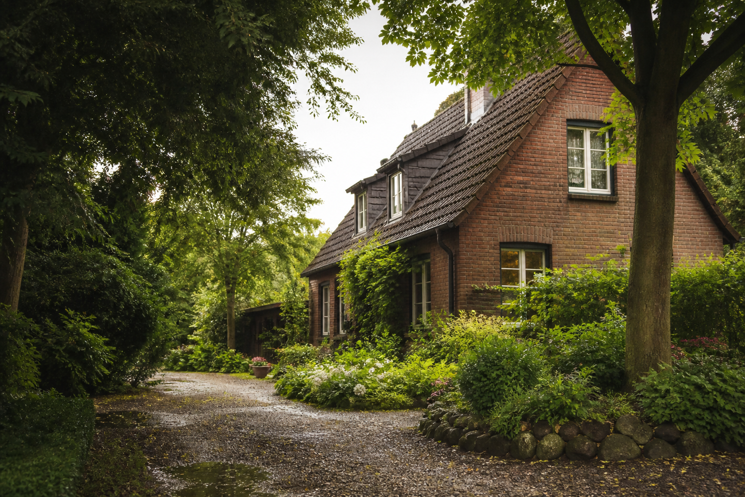 Generische KI-Illustration eines Hauses mit Garten, keine tatsächliche Fürther Adresse